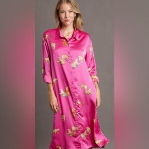 NWT UMGEE TEAL CHEETAH PRINT SHIRTDRESS XL